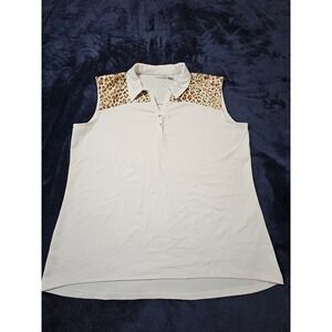 Zenerg6 golf womens tank button neck white cheetah print silky sz 2 chicos